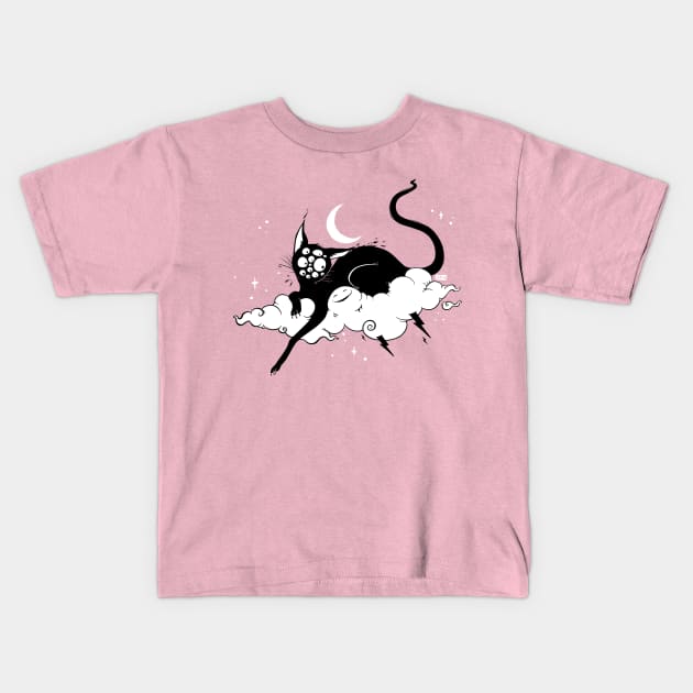 Strange Many Eyed Black Cat On Cloud With Lighting Bolt Kids T-Shirt by cellsdividing